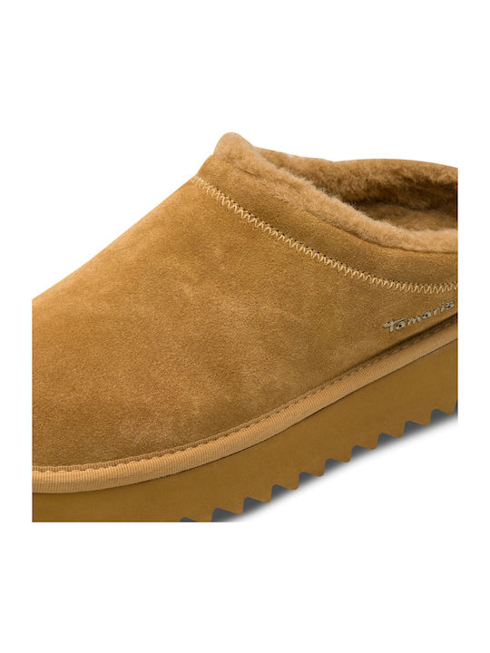 Leather Mules with Low Heel in Brown Color