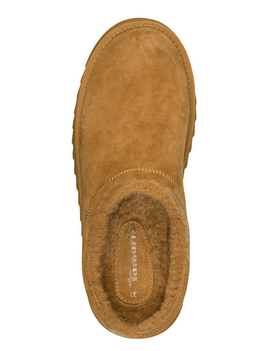 Leather Mules with Low Heel in Brown Color