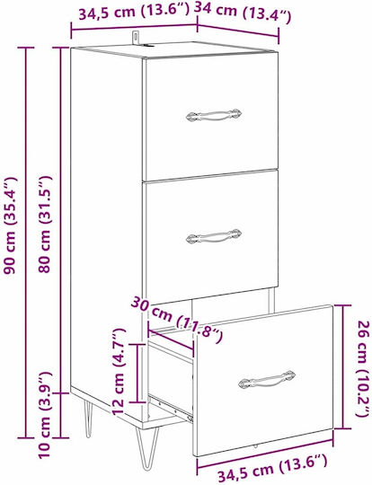 Sertar de depozitare cu 3 sertare L34xW34.5xH90buc