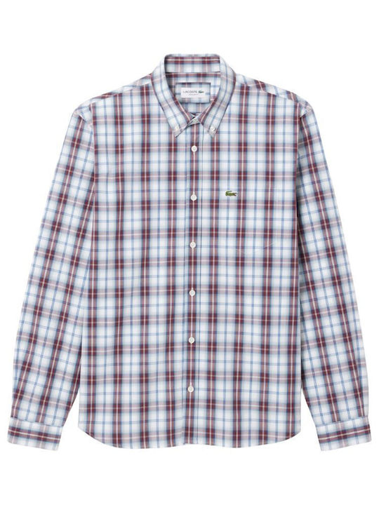 Long-sleeved Cotton Shirt Checked White/Red