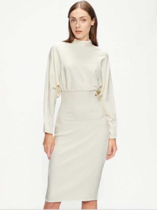 Midi Dress Turtleneck White