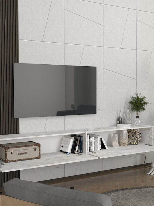 TV Stand Espanse Made of Metal & Wood White Marble Effect L241.8xD31.7xH30cm