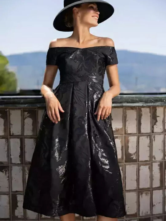 Brokatkleid mit herzförmigem Ausschnitt Schwarz