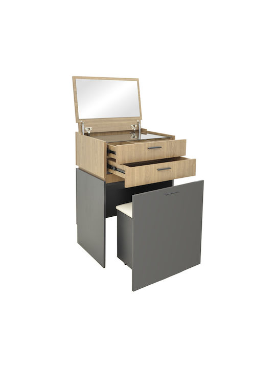 Schminktisch Sonlen Hölzern Anthracite-light Walnut mit Spiegel 60x45x122cm