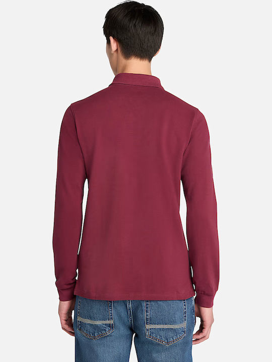 Millers River Pique Polo Long Sleeve Blouse Burgundy