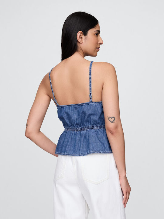 Women's Blouse Cotton with Straps Medium Wash