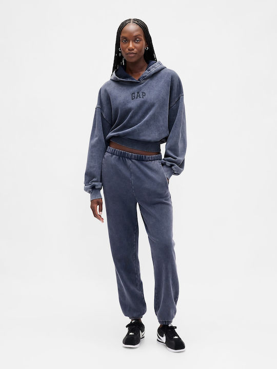 Cropped Women's Sweatshirt Hooded Navy Blue