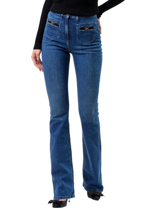 High Waist Women's Jean Trousers Flared in Slim Fit Blue