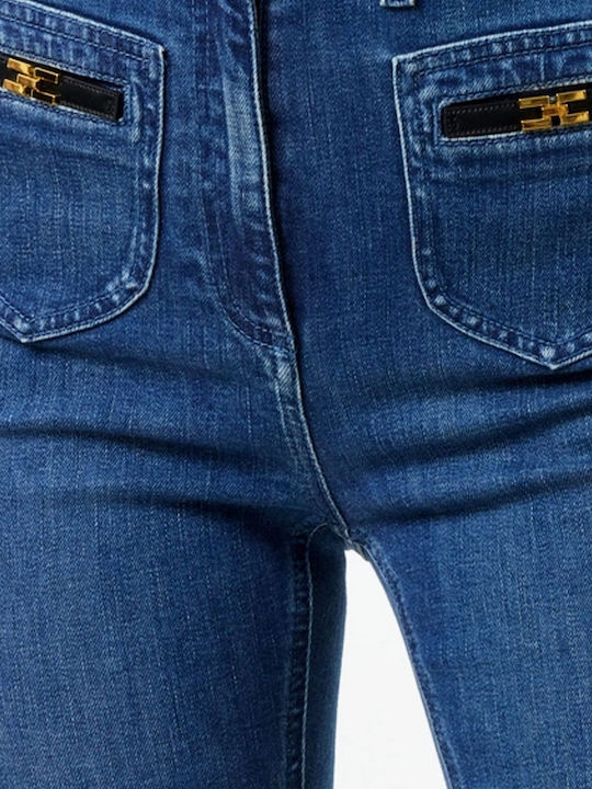 High Waist Women's Jean Trousers Flared in Slim Fit Blue