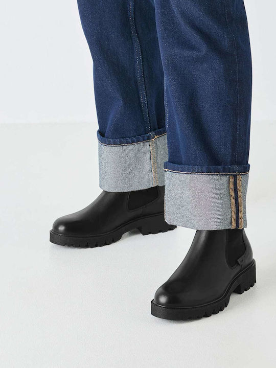 Leder Stiefeletten Damen Schwarz