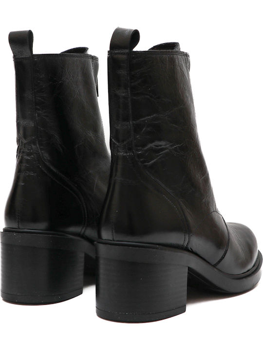 Leder Stiefeletten Damen Schwarz