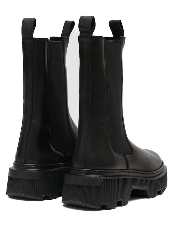 Leder Damen Chelsea Stiefeletten Schwarz