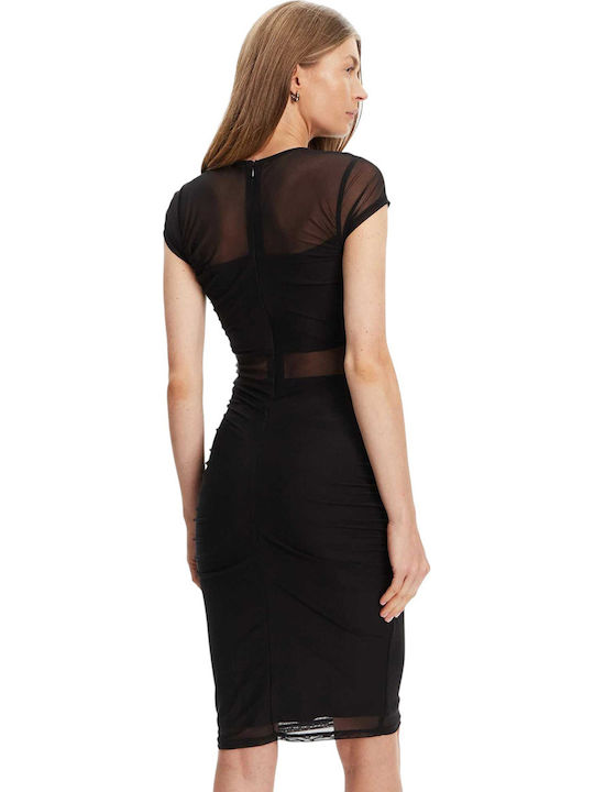 Summer Mini Evening Dress with Tulle & Mesh Black