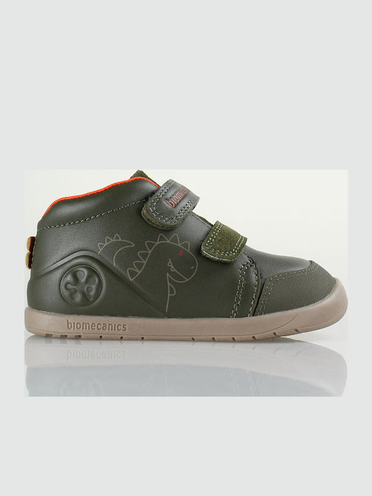 Anatomical Leather Kids Boots with Velcro Green