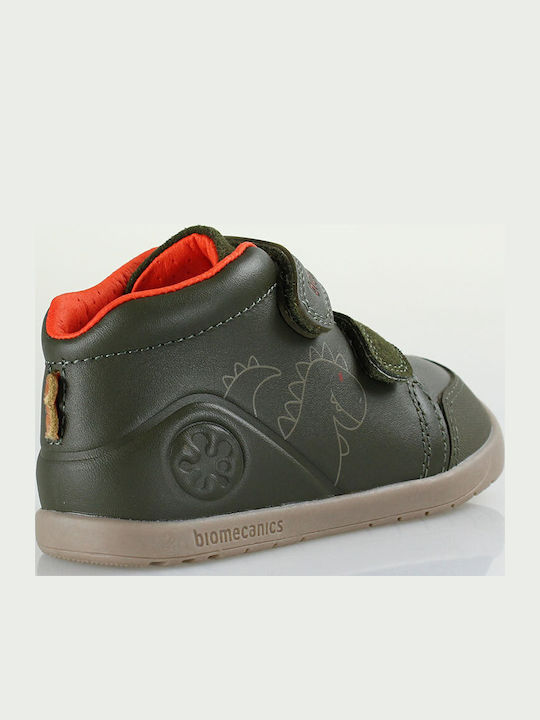Anatomical Leather Kids Boots with Velcro Green