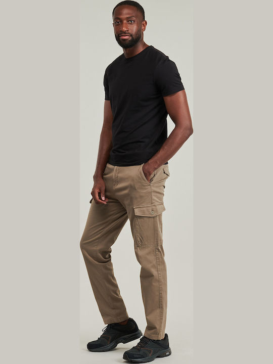 Men's Cargo Trousers Elastic Tapered Beige