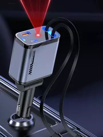 Car Charger 120W Fast Charging with Ports: 2xUSB 1xType-C with Cable Type-C / Embedded