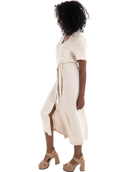 Siesta Summer Midi Shirt Dress Beige