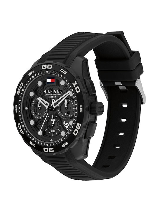 Tommy Hilfiger Thregatta Ανδρικό Ρολόι 44mm Χρονογράφος Μπαταρίας με Μαύρο Μεταλλικό Μπρασελέ