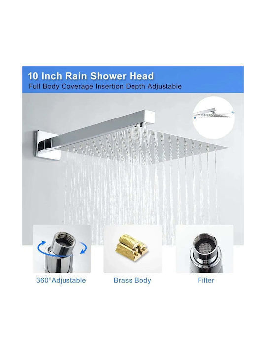 Set Mischer, Handbrause & Duschkopf für Wandmontage für Dusche 2 Ausgänge Silber