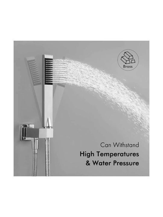 Set Mischer, Handbrause & Duschkopf für Wandmontage für Dusche 2 Ausgänge Silber