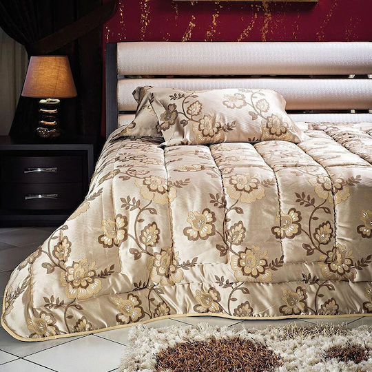 Beauty Home Art 1447 Σετ Υπέρδιπλο Εμπριμέ, Χρυσαφί 220x240cm