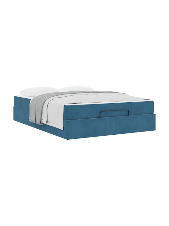 Doppelbett Mit Samt Blau Mit Matratze 160x200cm