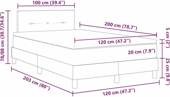 Хемдипло Легло Облечено в Кадифе Тъмносин с Дъски и Матрак 120x200см
