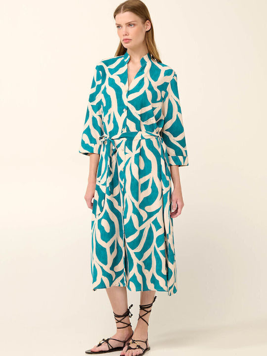 Summer Midi Dress Emerald Leaf Print Green Bayou