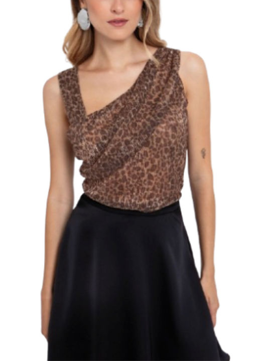 Women's Blouse Drape with Straps Animal Print Leopard