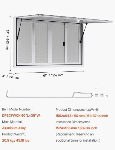 Vevor 152x92 Cm Verkaufsstand Bedienfenster Food Truck Service Markise