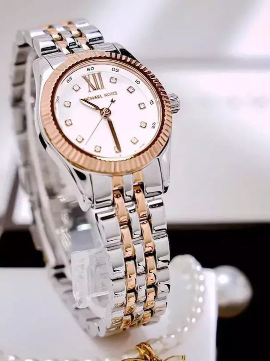 Michael Kors Lexington Damen Uhr Chronograph mit Rose Gold / Rose Gold / Gold / Gold Metallarmband
