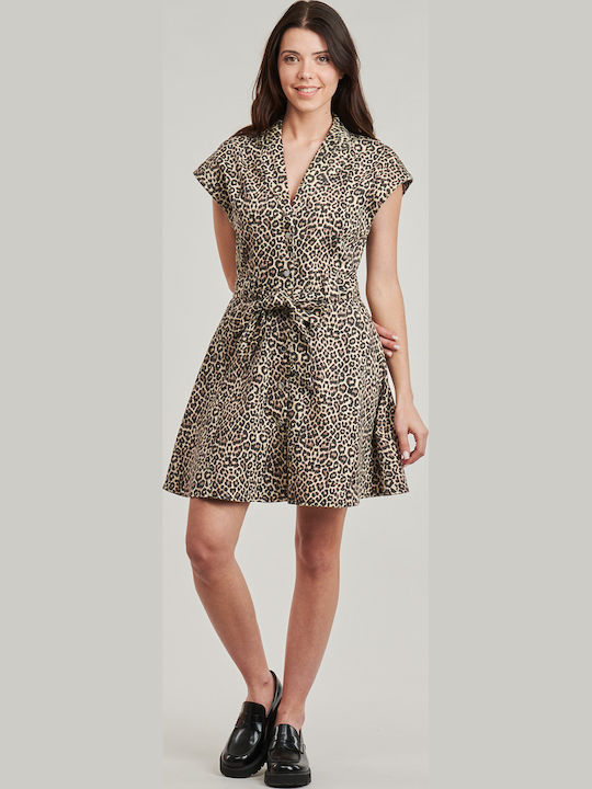 Sommer Mini Hemdkleid Braun