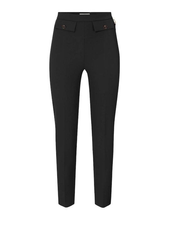 Women's High-waisted Fabric Trousers Straight Line Black