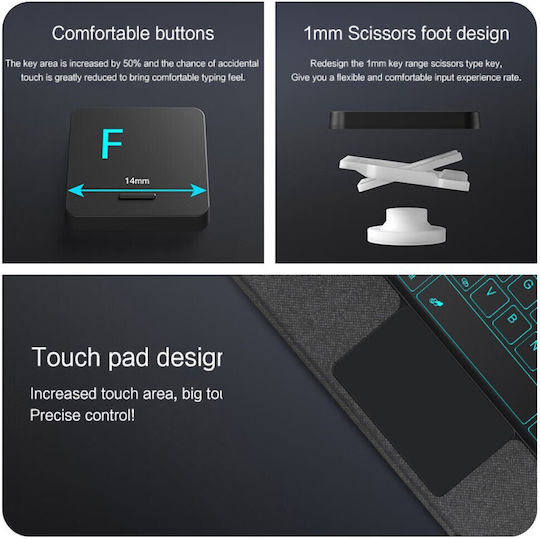 Touchpad Bluetooth Klappdeckel mit Tastatur Schwarz (Xiaomi Redmi Pad Pro 12.1)