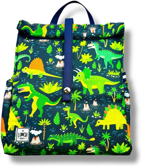 The Lunch Bags Σχολικό Ισοθερμικό Τσαντάκι Φαγητού Χειρός 8lt Μπλε Δεινόσαυροι 26x19x28cm