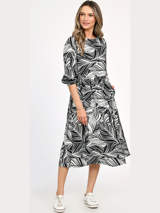 Sommer Midi Damenkleid Leafy Schwarz