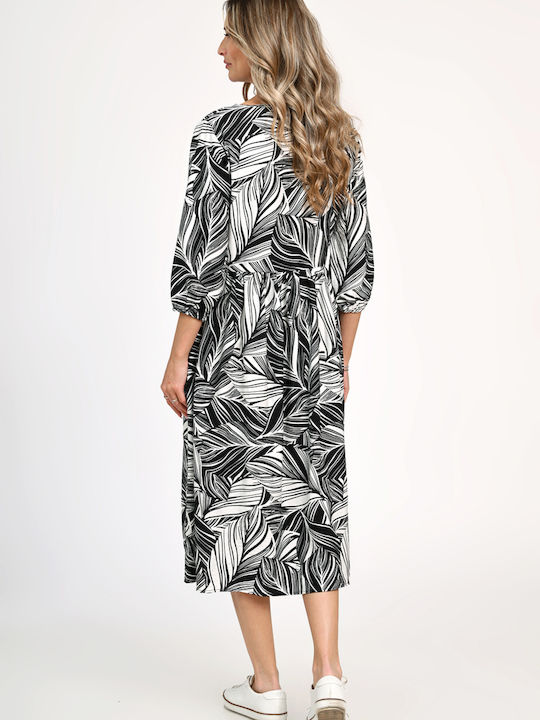 Sommer Midi Damenkleid Leafy Schwarz