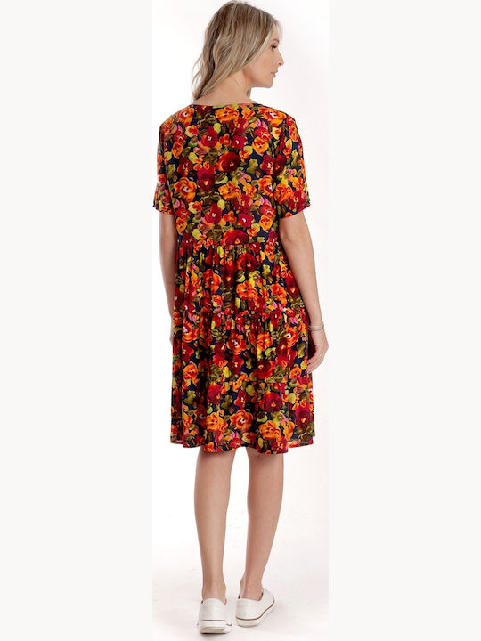 Rochii De Vară Pentru Femei Midi Rochie Cu Volane Roșu Cu Imprimeu Multicolor