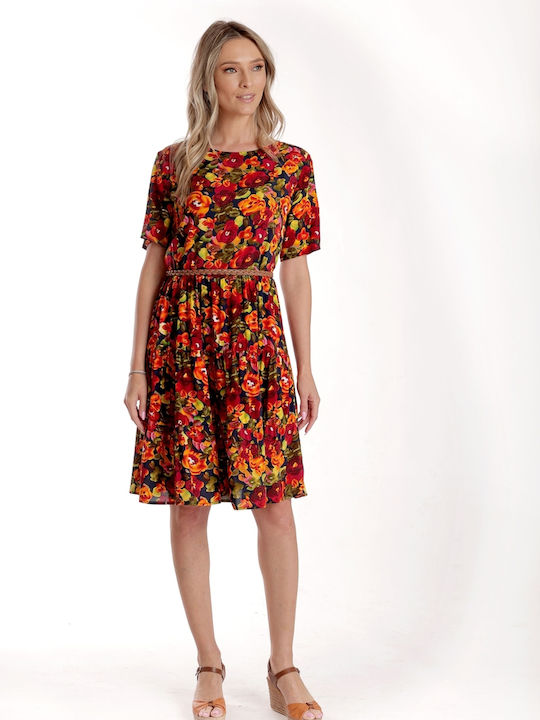 Rochii De Vară Pentru Femei Midi Rochie Cu Volane Roșu Cu Imprimeu Multicolor