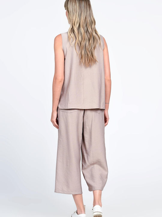 Damen Beige Set mit Hose mit Gummizug in Lockerer Passform Blumen