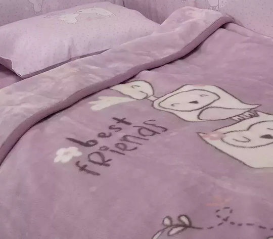 Nef-Nef Homeware Одеяло Детски пелени за пелени Best Friends Велур Лилав 75x100см.