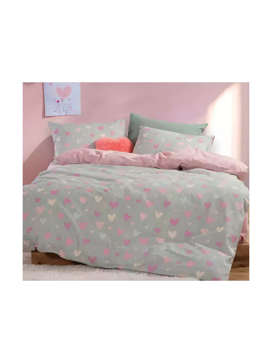 Nef-Nef Homeware Set Cearceafuri Pentru Copii Single Hearts Attack Gri 170x260cm