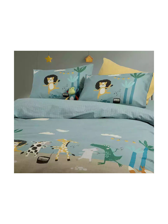 Nef-Nef Homeware Sheet Set Single Cotton Wild Dance Blue 170x260cm 3pcs