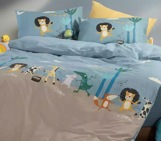 Nef-Nef Homeware Σετ Σεντόνια Μονά Βαμβακερά Wild Dance Μπλε 170x260cm 3τμχ