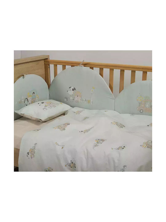 Nef-Nef Homeware Σετ Βρεφικά Σεντόνια Κούνιας Βαμβακερά Life In The City Τιρκουάζ 120x170εκ. 3τμχ