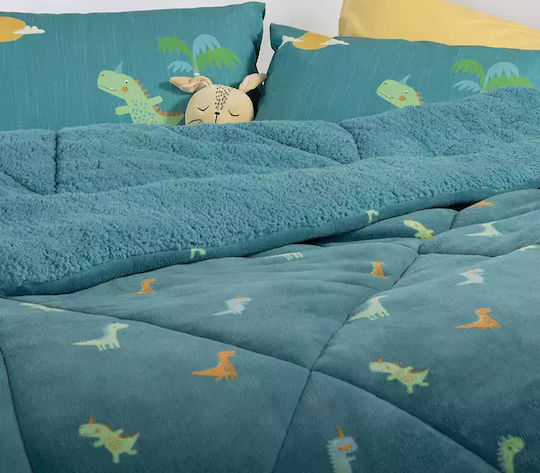 Nef-Nef Homeware Kids Duvet Cover Single Dinos On Wheels Blue 160x220cm