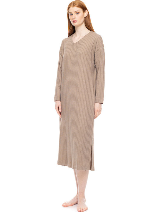 Pink Label Χειμερινό Γυναικείο Νυχτικό Sand Pink Label Χειμερινό Γυναικείο Νυχτικό Sand