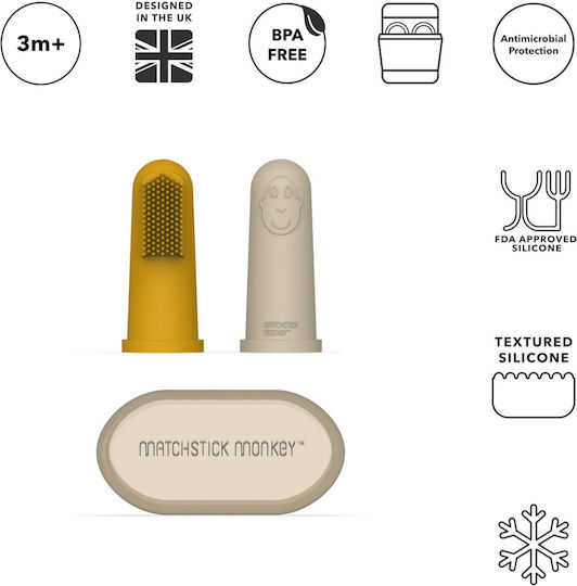 Matchstick Monkey Σετ Βρεφικές Οδοντόβουρτσες Δακτύλου για 3m+ 2τμχ Κίτρινες