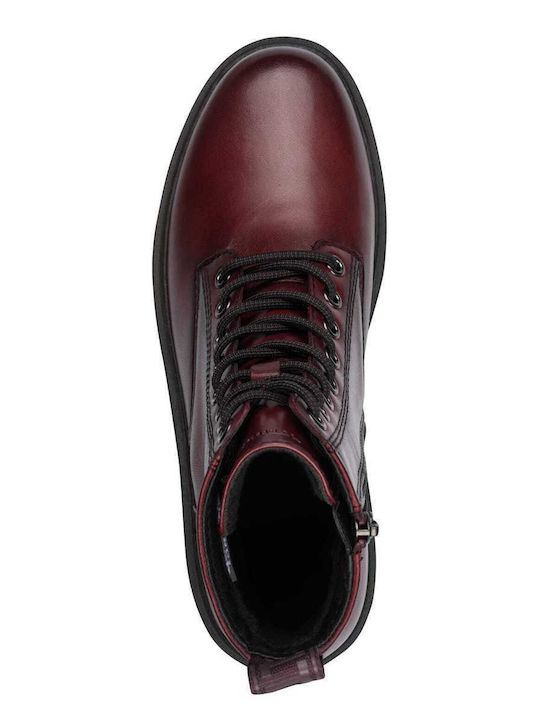 Leather Women's Ankle Boots Burgundy